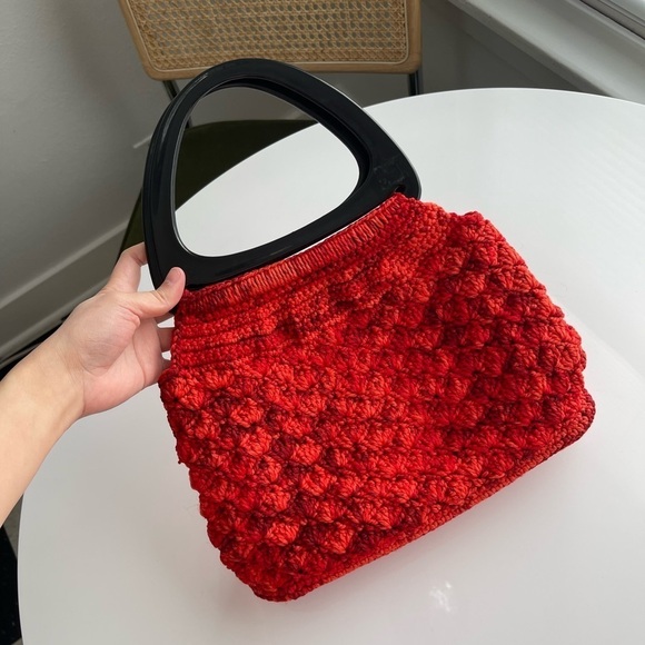 Vintage 70s Crochet Knitted Handbag Purse - Picture 7 of 10